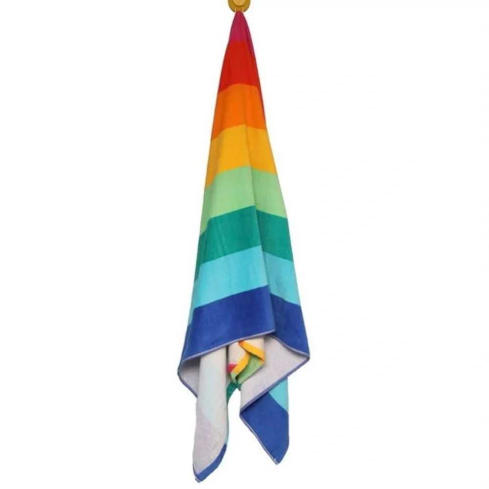MAINSTAYS striped multicolor large beach towel quick dry 34”x64” hanging loop